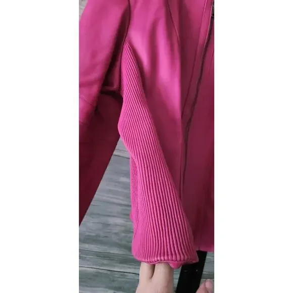 Mason & Cooper Women's Moto Leather Jacket Pink Size 4XL - Picture 6 of 12
